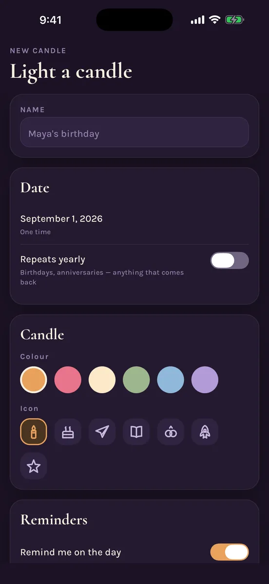 Candles — app screenshot