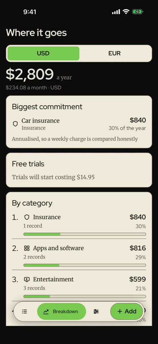 Subledger — app screenshot