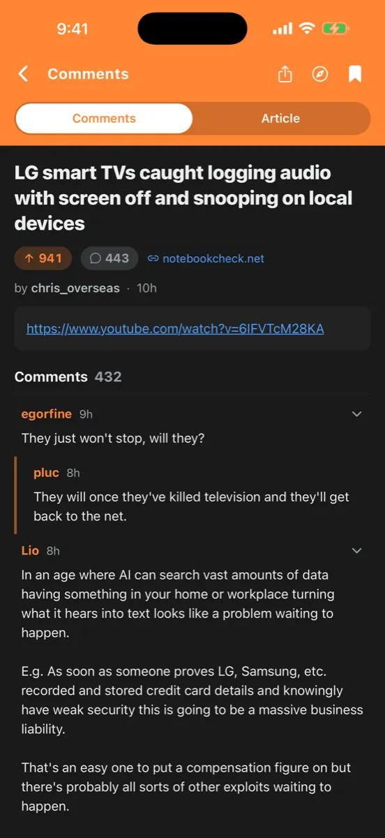 Orange Reader for HN — app screenshot