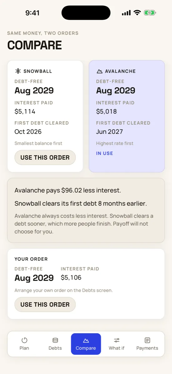 Payoff — capture de l'app
