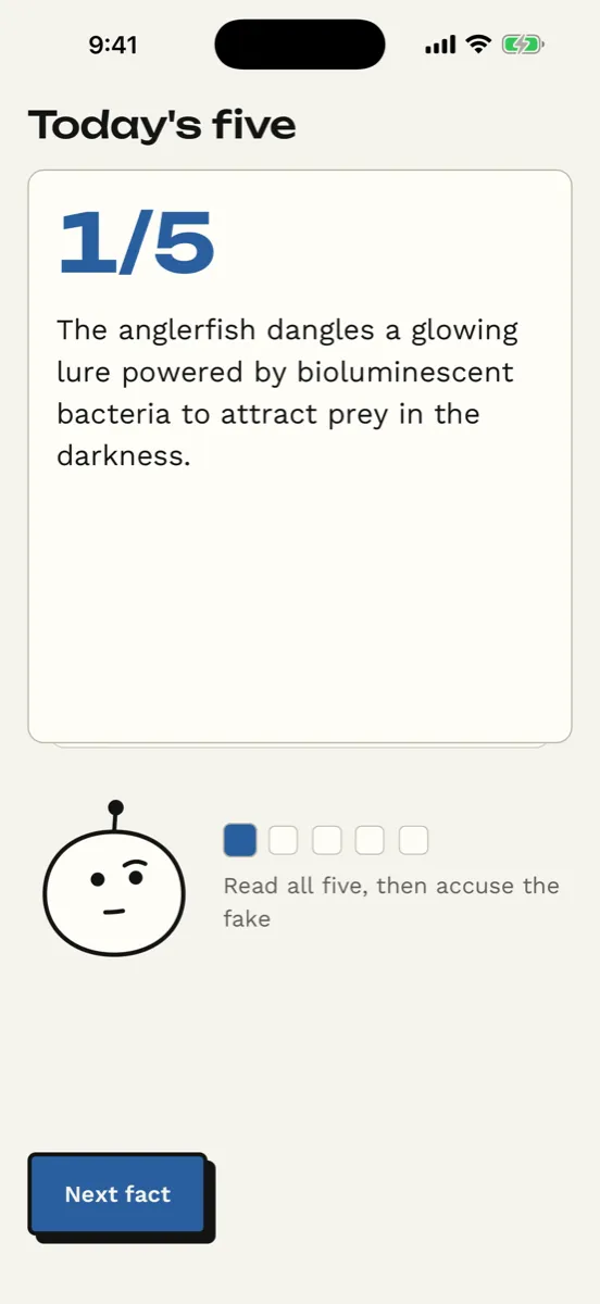 Five Facts: Daily Trivia Quiz — app screenshot