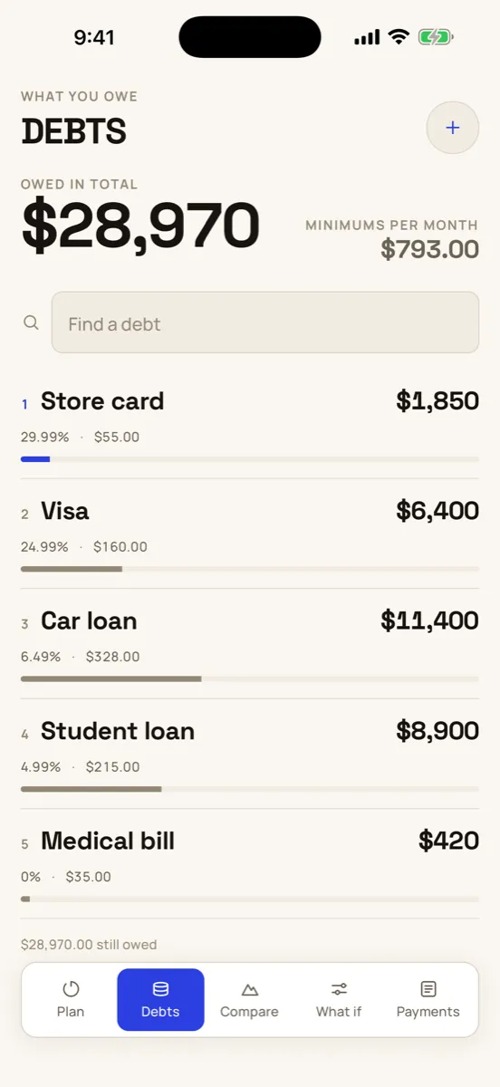 Payoff — capture de l'app
