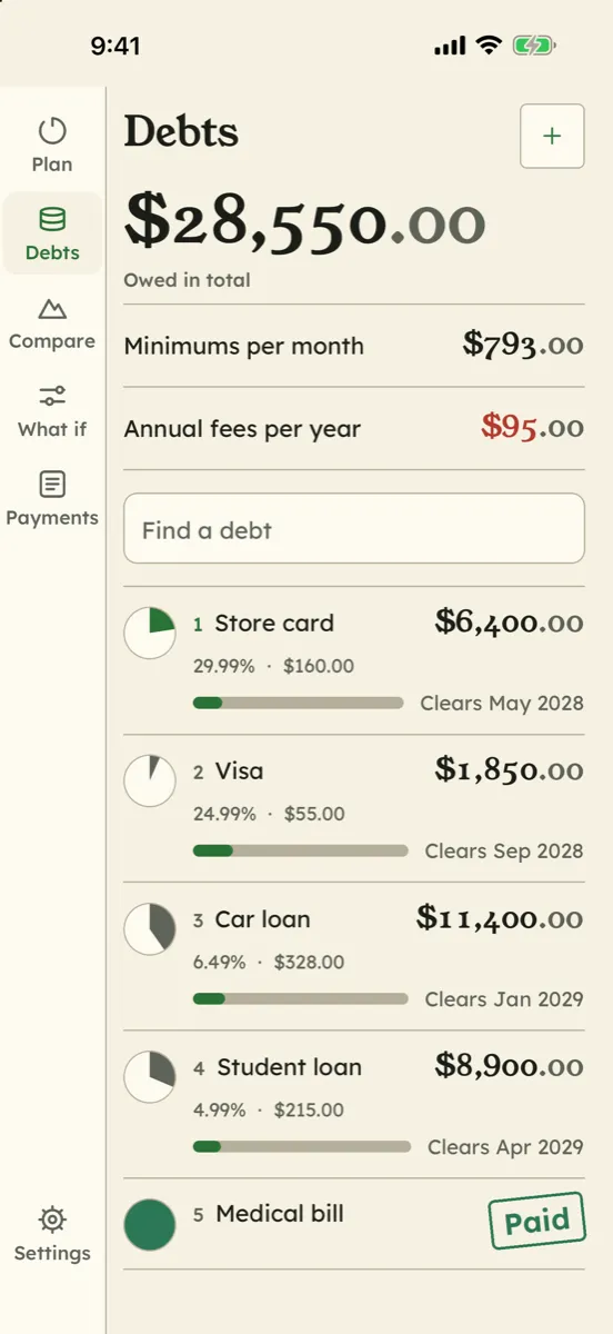 Paid in Full: Debt Free Date — app screenshot