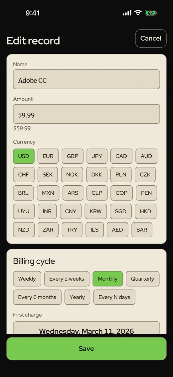Subledger — app screenshot