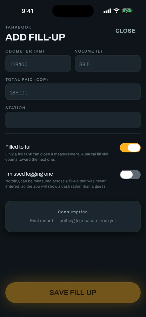 Tankbook — app screenshot