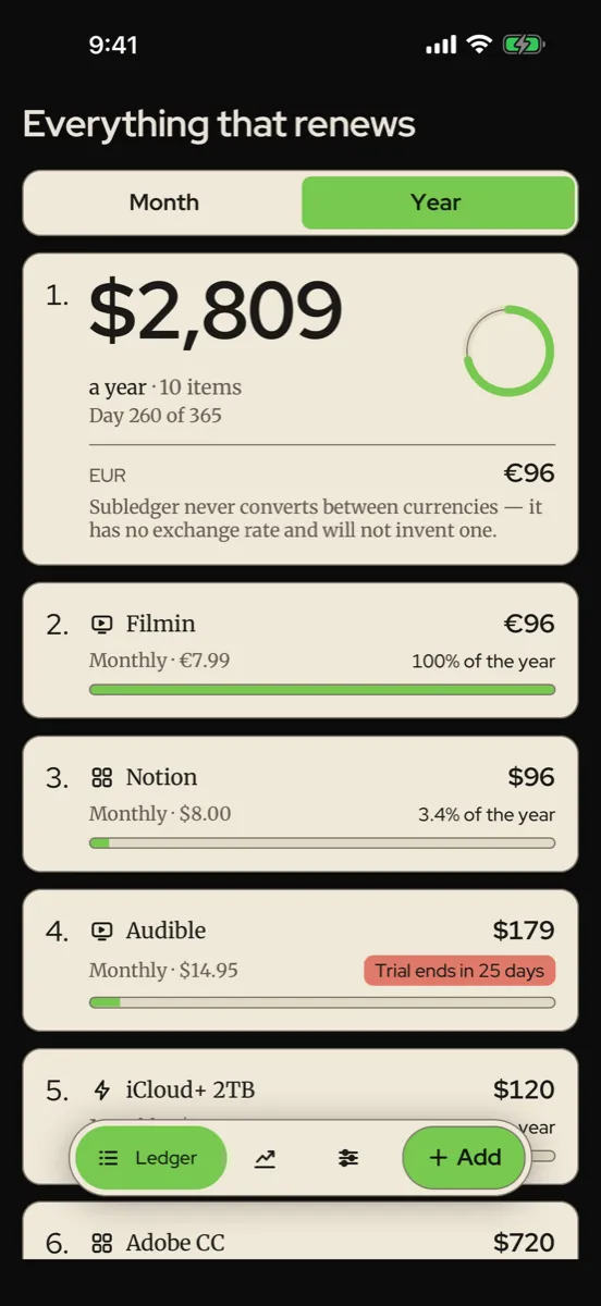Subledger — app screenshot