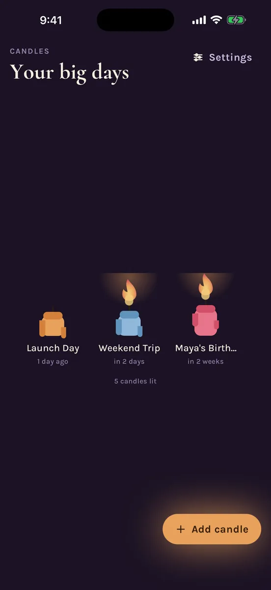 Candles screenshot