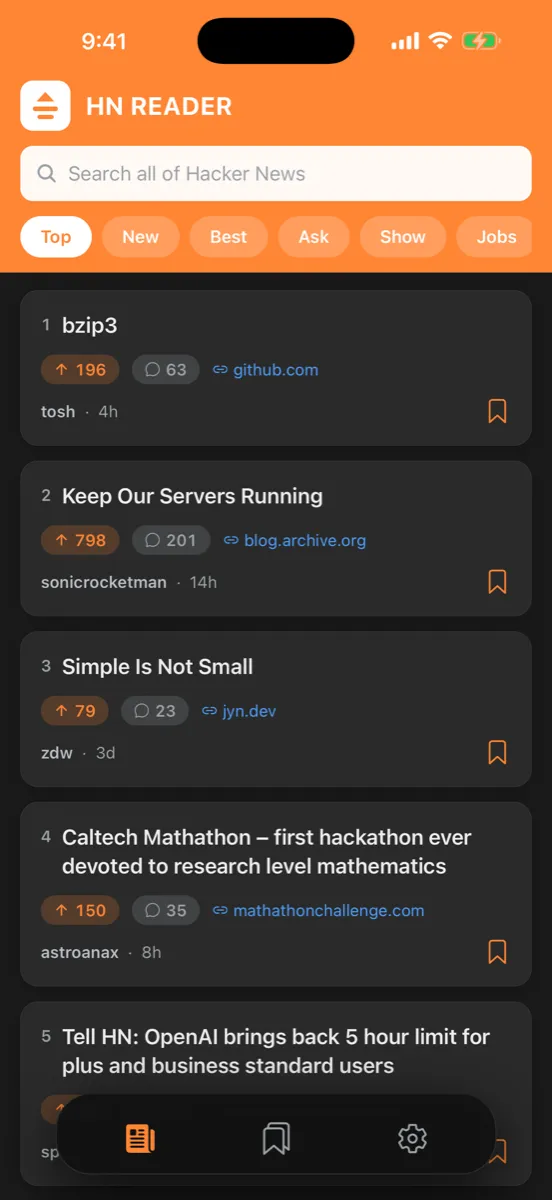 Orange Reader for HN screenshot