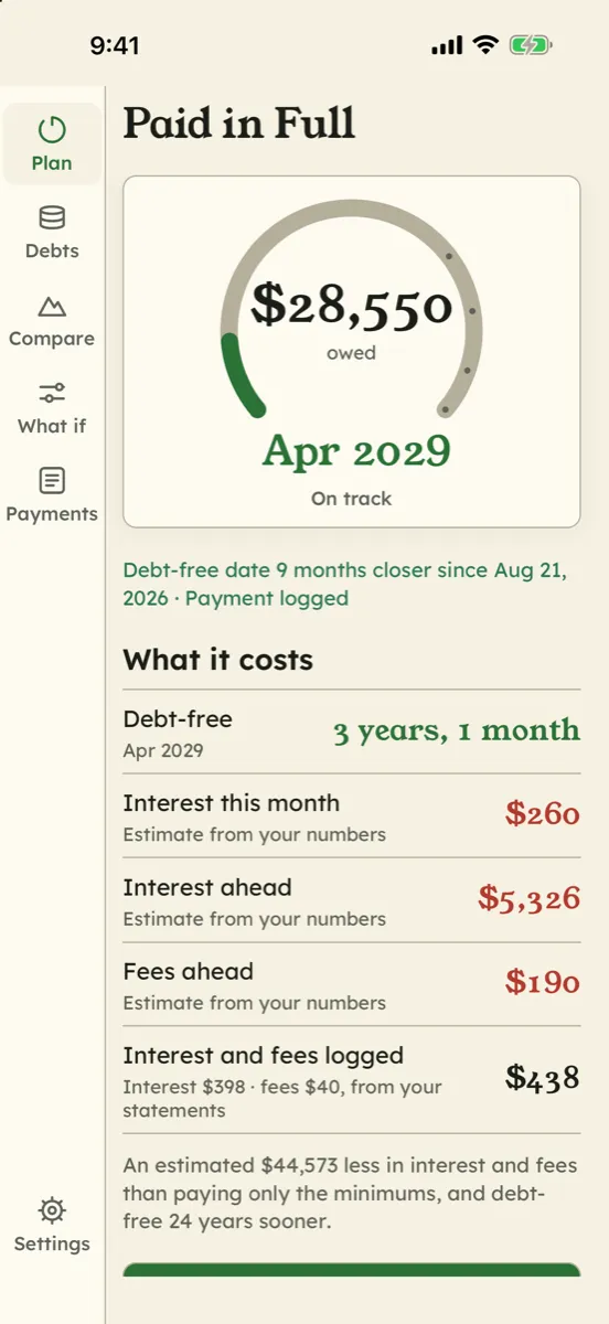 Paid in Full: Debt Free Date screenshot
