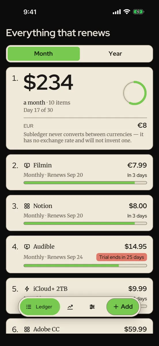 Subledger screenshot