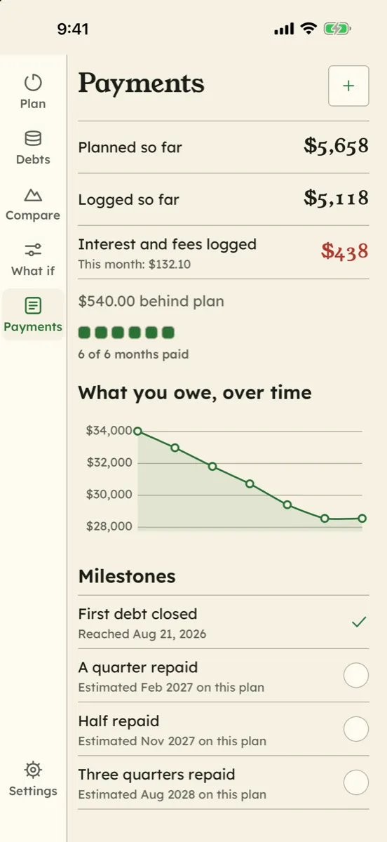 Paid in Full: Debt Free Date — app screenshot