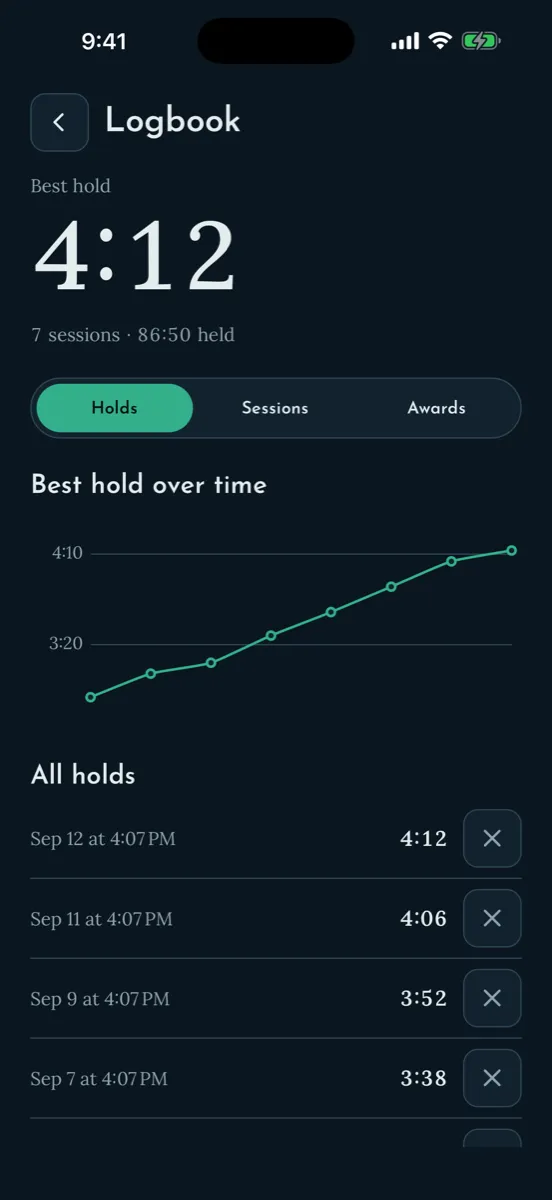 Breathhold — capture de l'app