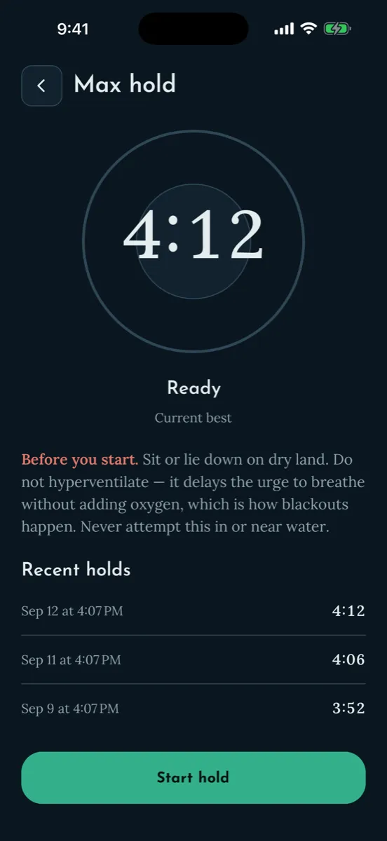 Breathhold — capture de l'app