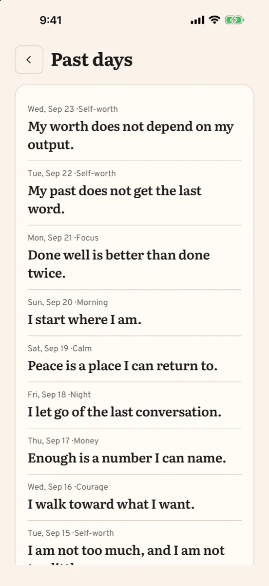 Aubade: Daily Affirmations — app screenshot