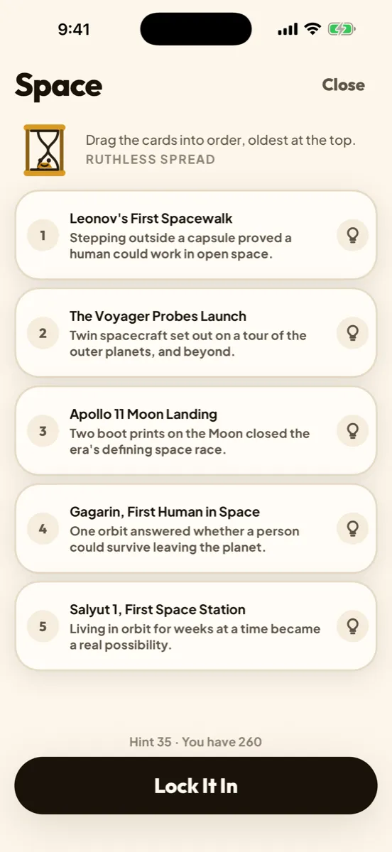 Datefall: Daily History Puzzle — app screenshot
