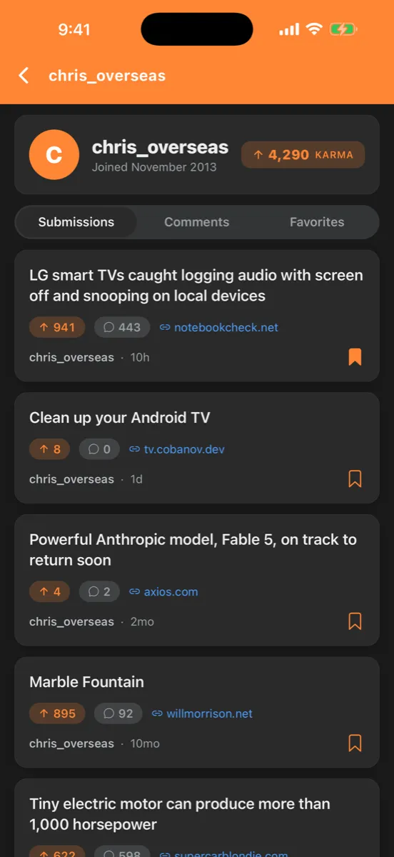 Orange Reader for HN — app screenshot