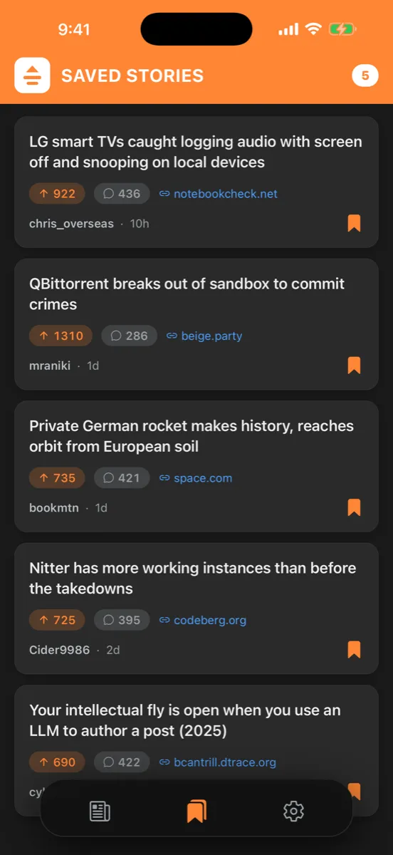 Orange Reader for HN — app screenshot