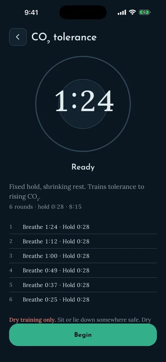 Breathhold — capture de l'app