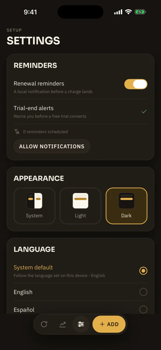 Recur — capture de l'app