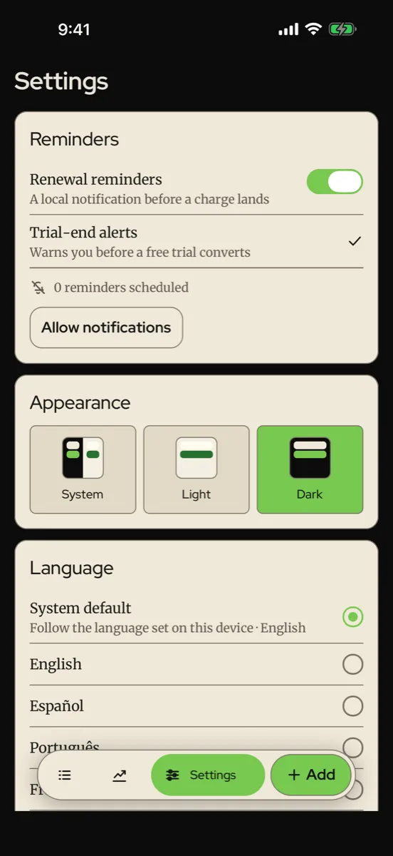 Subledger — app screenshot