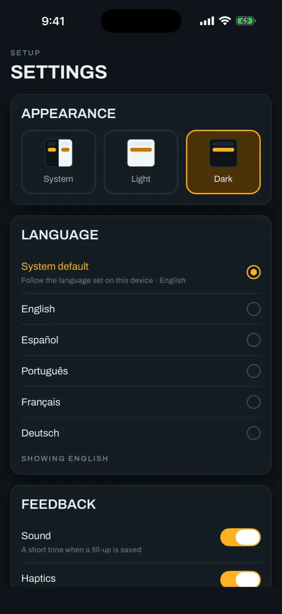 Tankbook — app screenshot