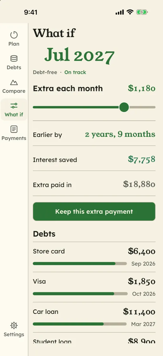 Paid in Full: Debt Free Date — app screenshot