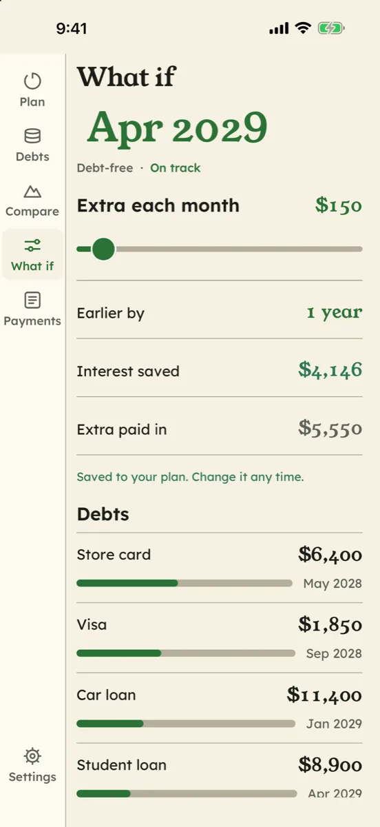 Paid in Full: Debt Free Date — app screenshot
