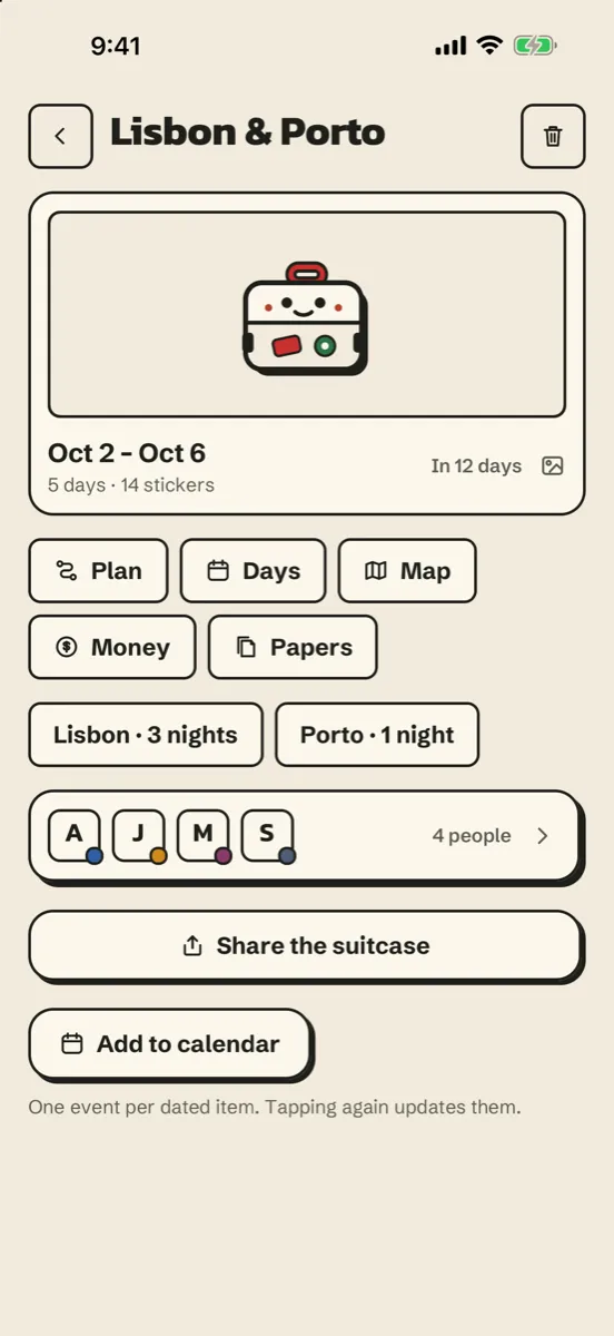Valise: Trip Planner & Split — app screenshot