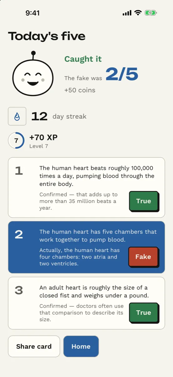 Five Facts: Daily Trivia Quiz — app screenshot