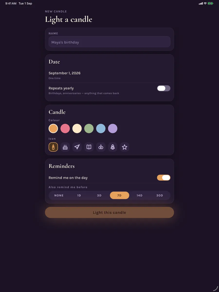 Candles — app screenshot