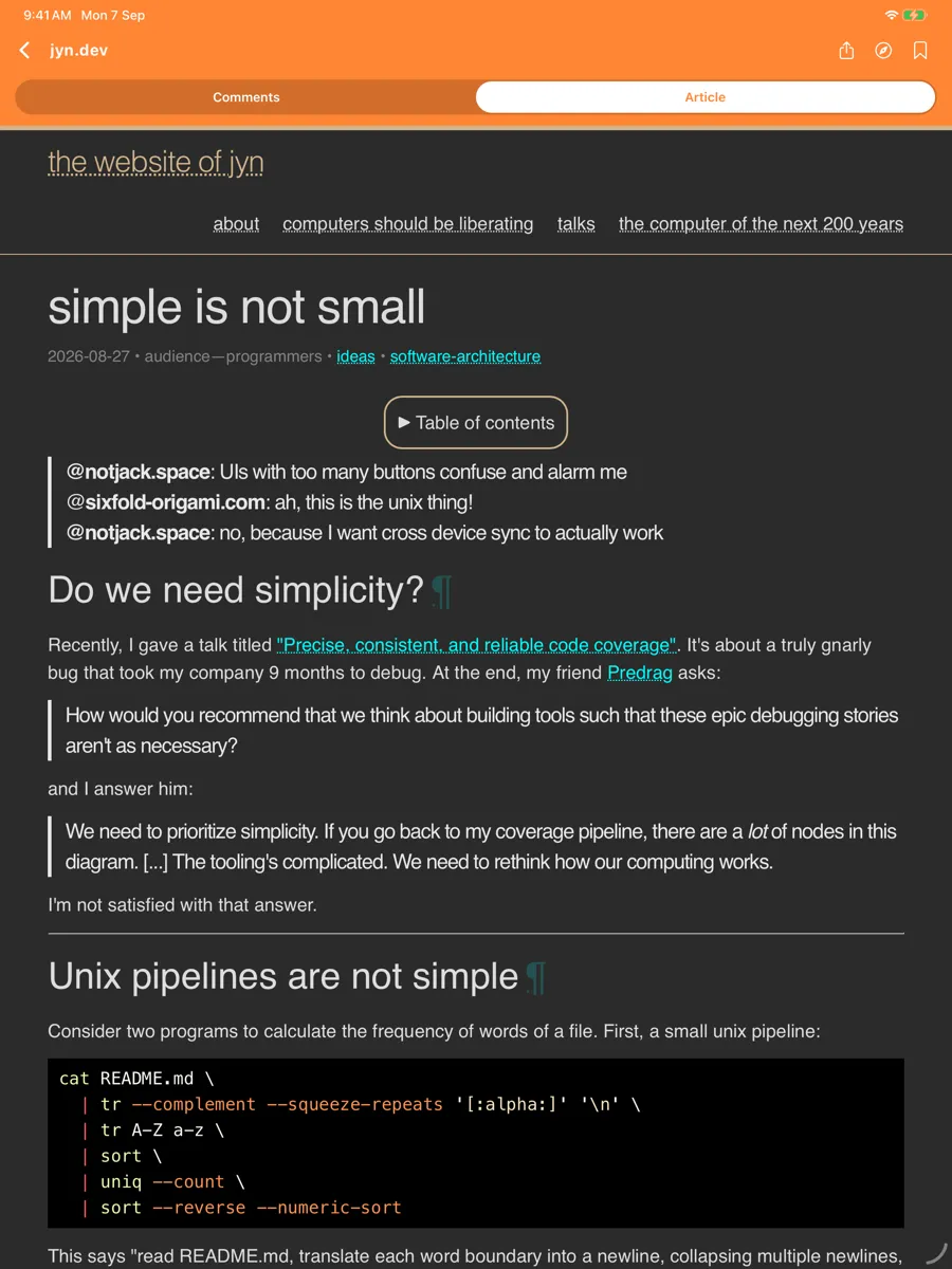 Orange Reader for HN — app screenshot