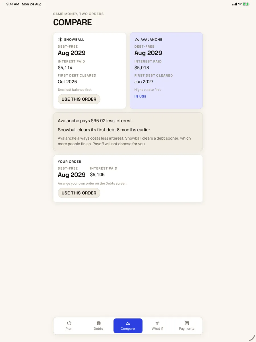 Payoff — capture de l'app