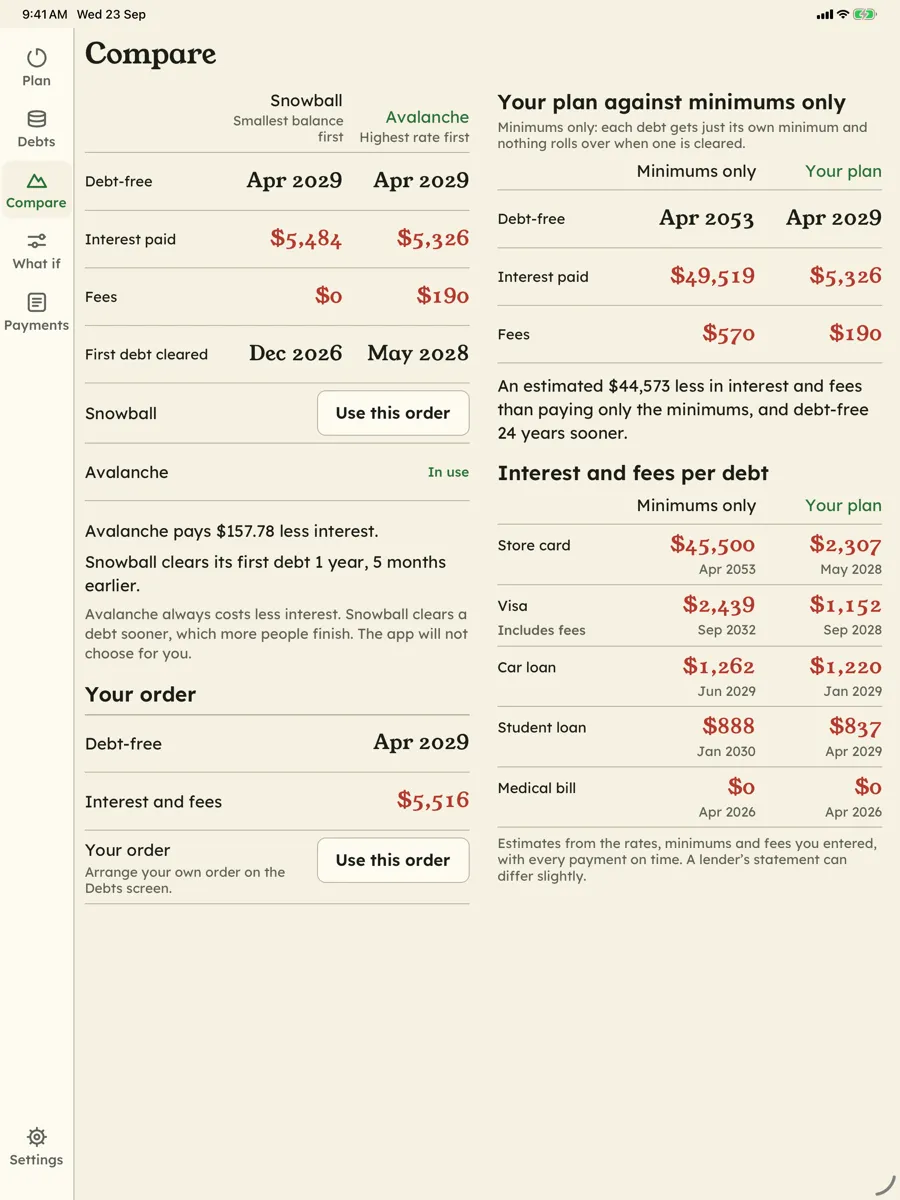 Paid in Full: Debt Free Date — app screenshot