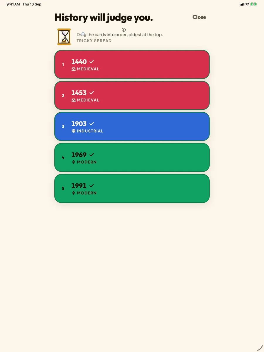 Datefall: Daily History Puzzle — app screenshot
