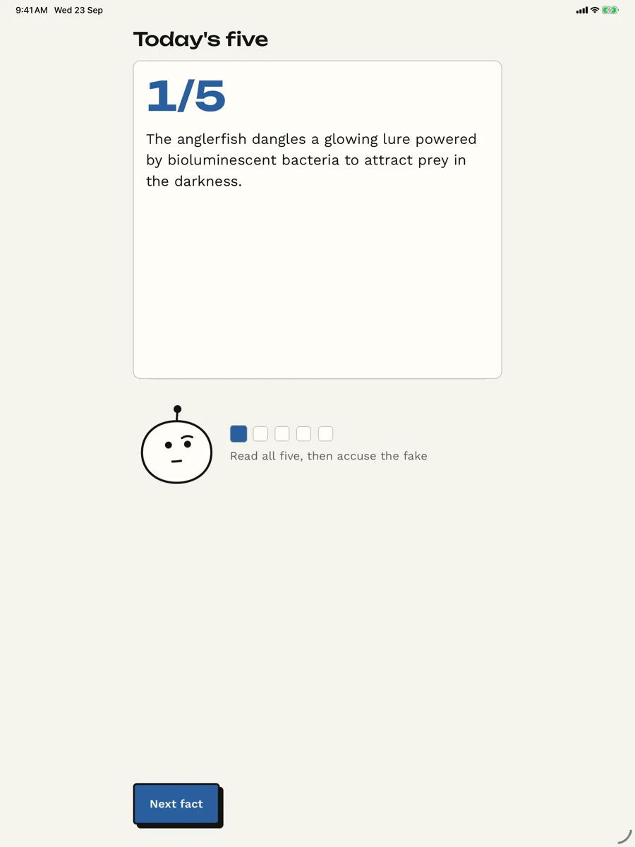 Five Facts: Daily Trivia Quiz — app screenshot