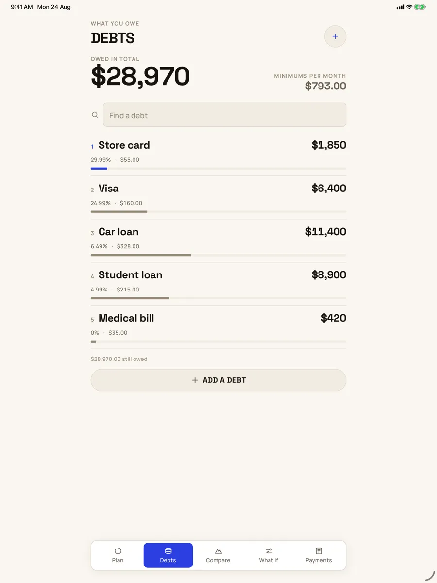 Payoff — capture de l'app