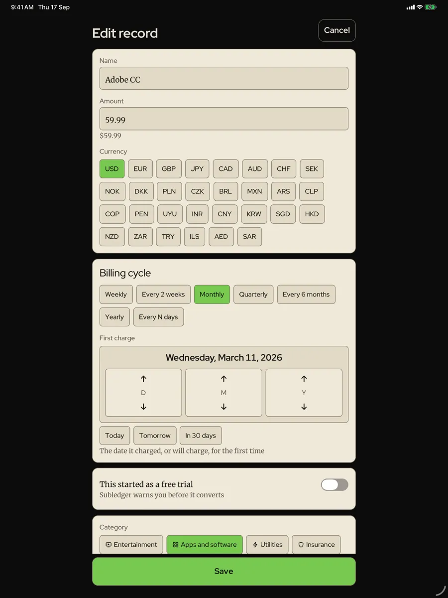 Subledger — app screenshot