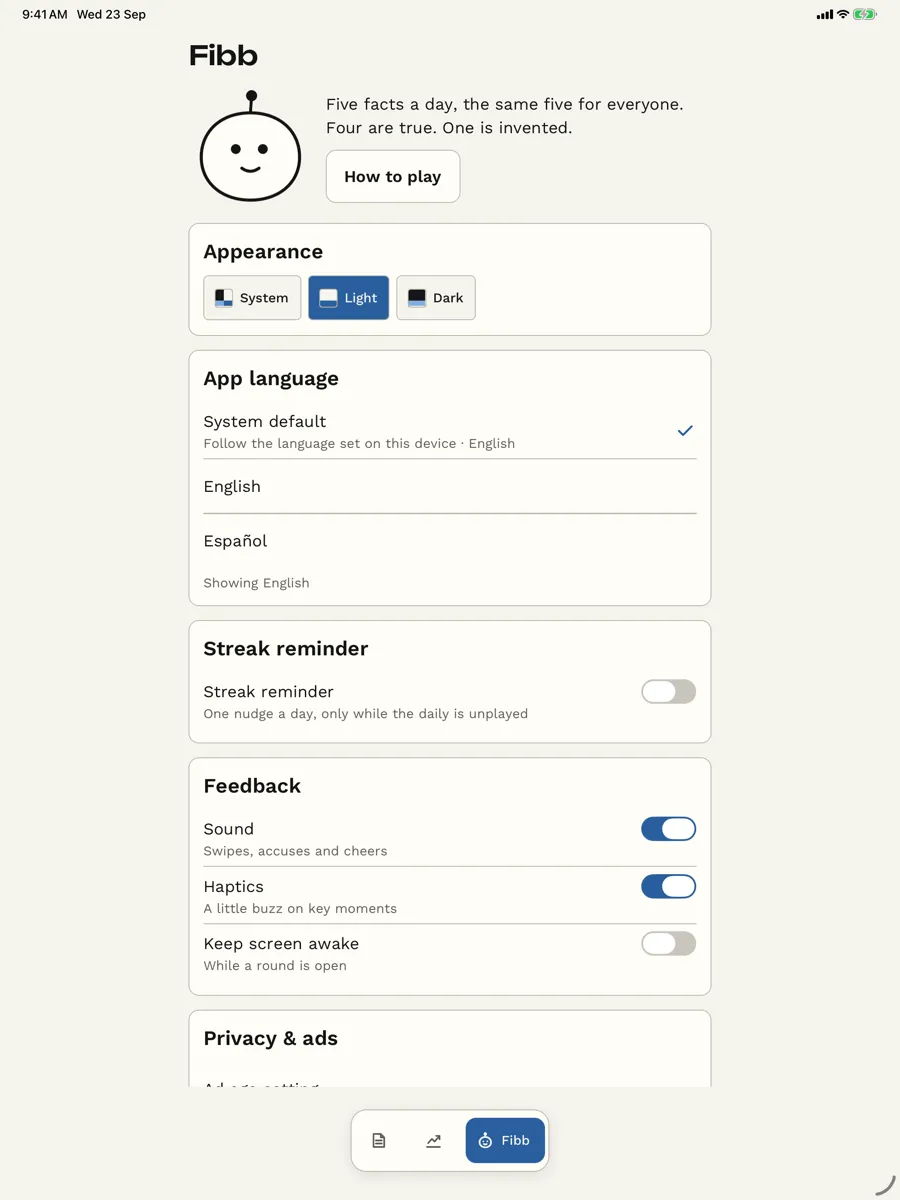 Five Facts: Daily Trivia Quiz — app screenshot