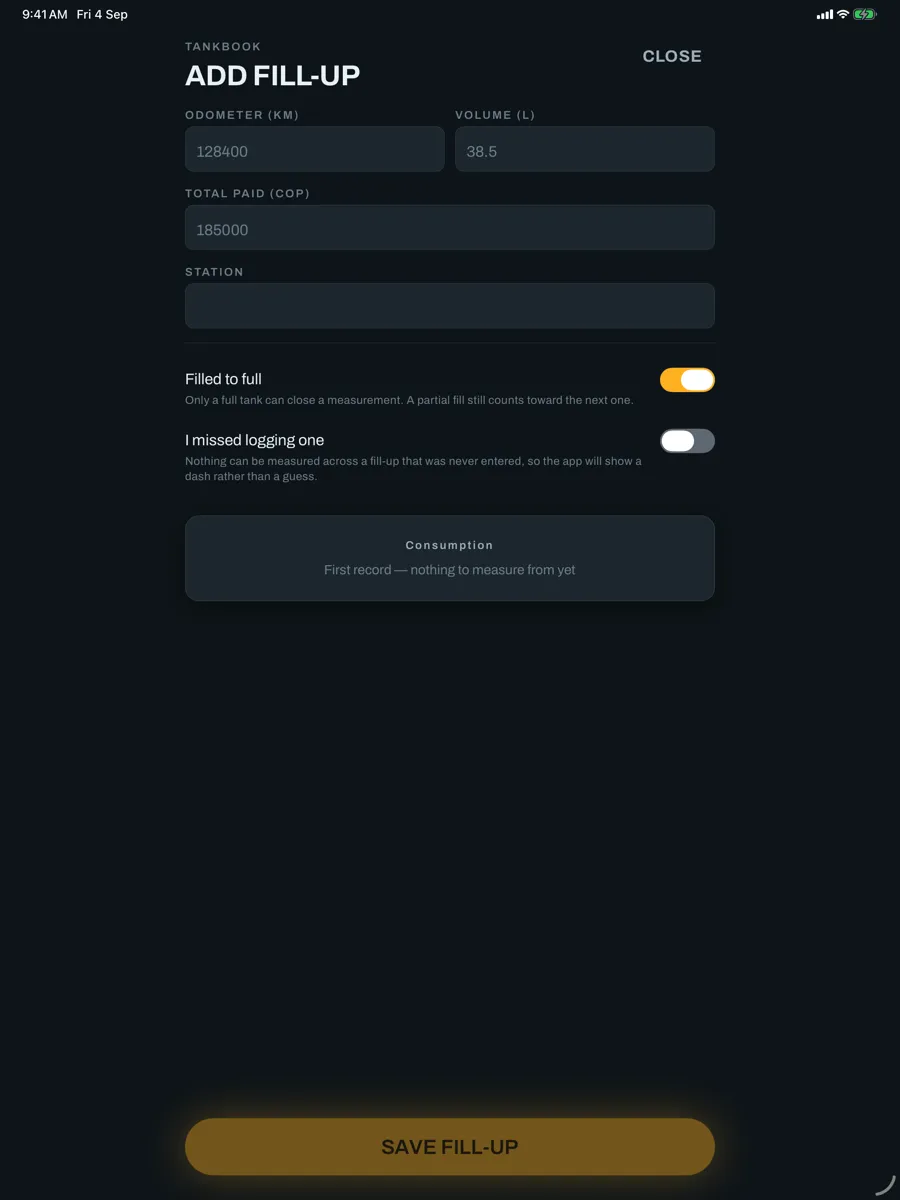 Tankbook — app screenshot