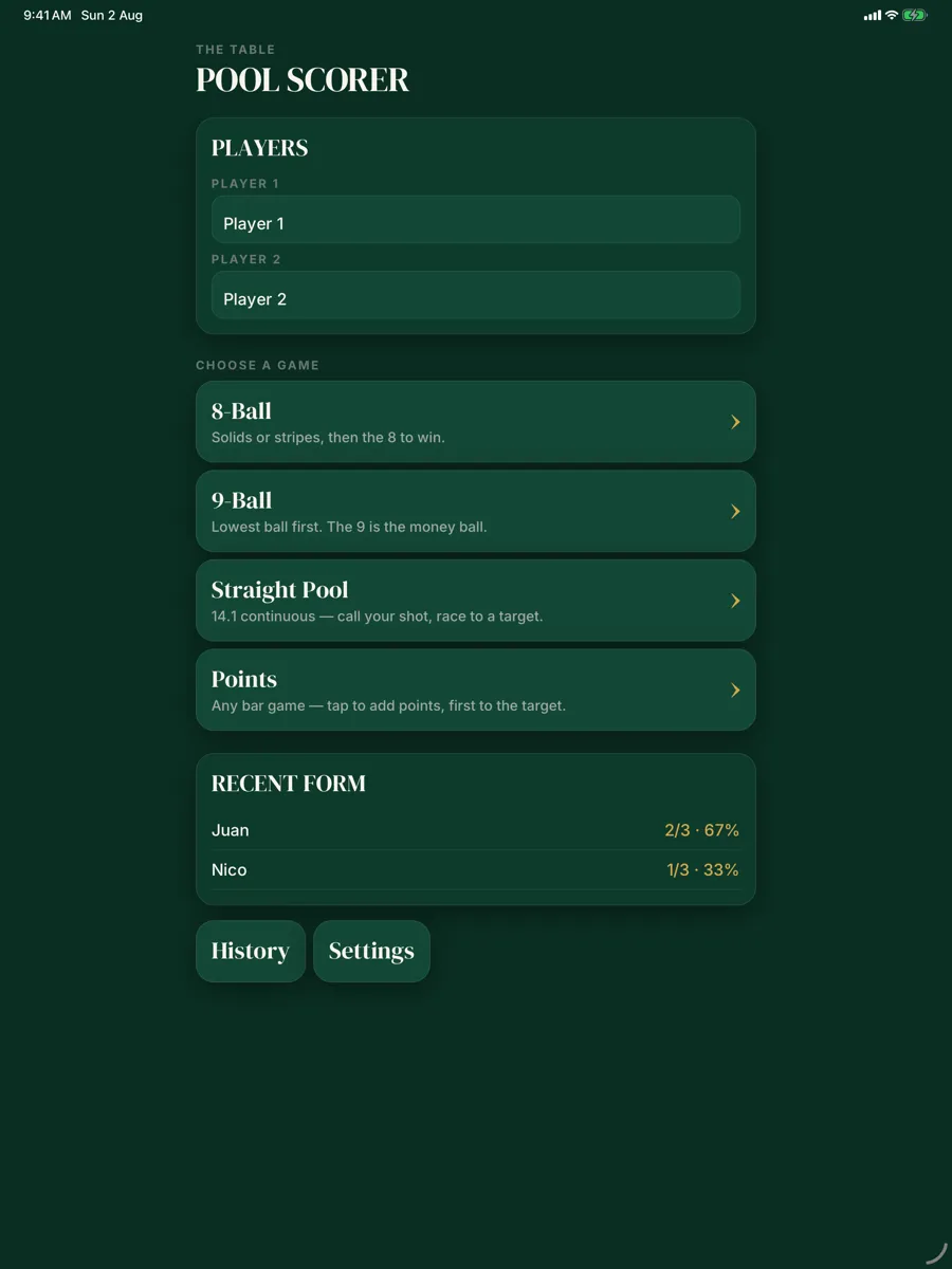 Pool Scorer — app screenshot