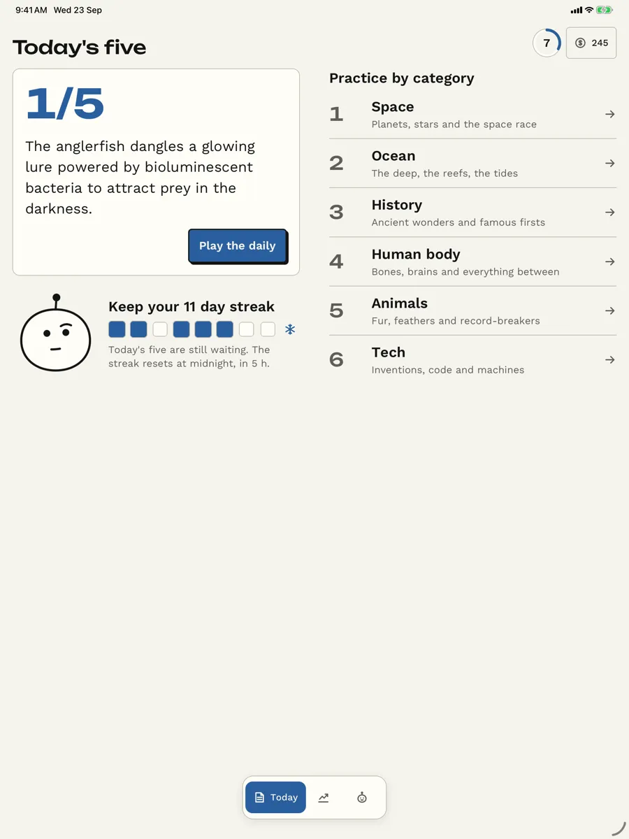 Five Facts: Daily Trivia Quiz — app screenshot