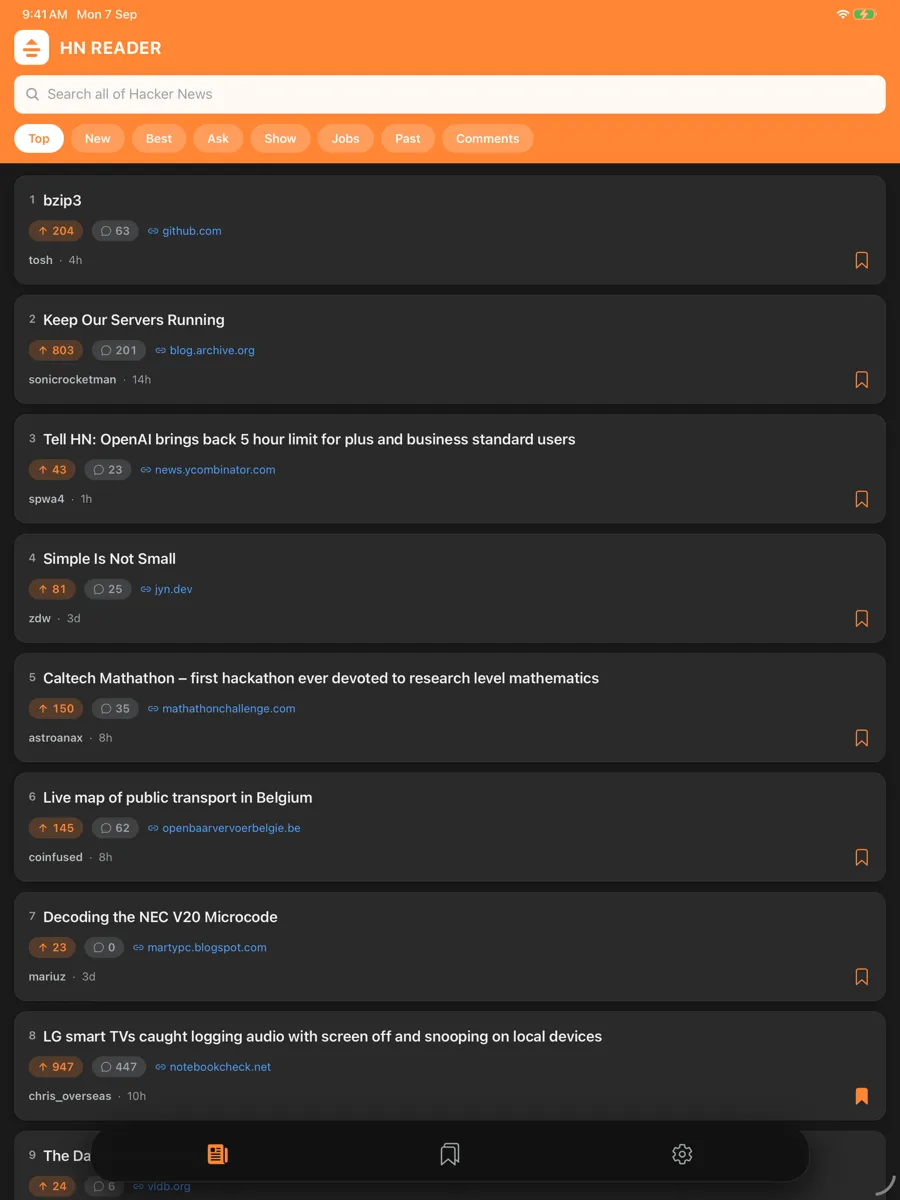Orange Reader for HN — app screenshot