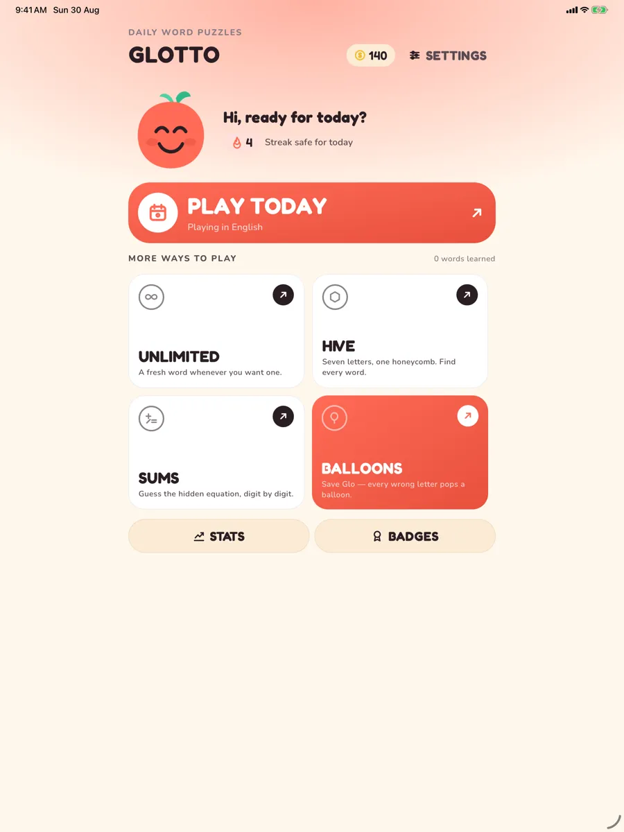Glotto — capture de l'app