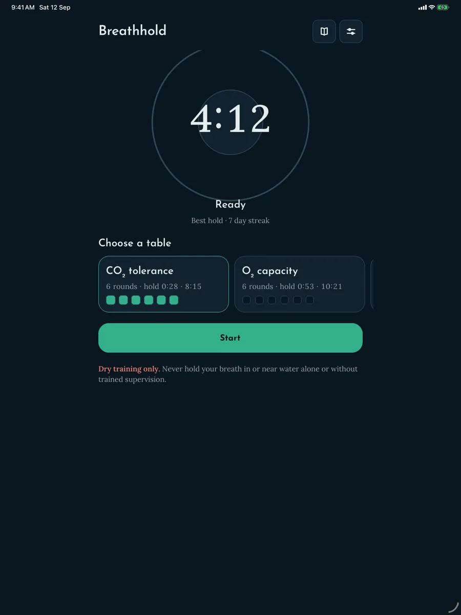 Breathhold — capture de l'app