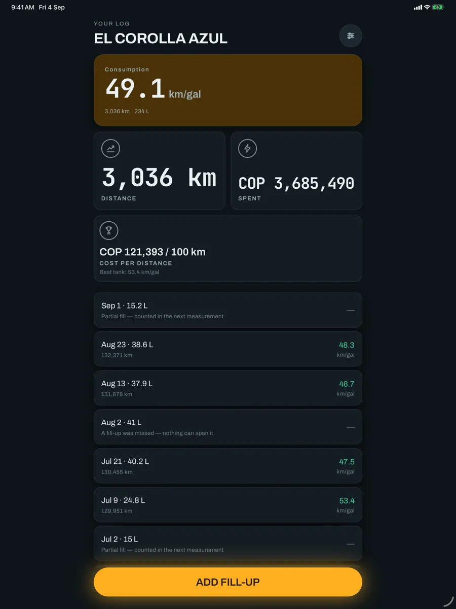 Tankbook — app screenshot