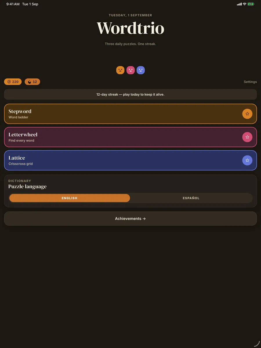 Wordtrio — app screenshot