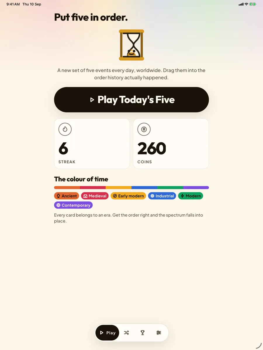 Datefall: Daily History Puzzle — app screenshot