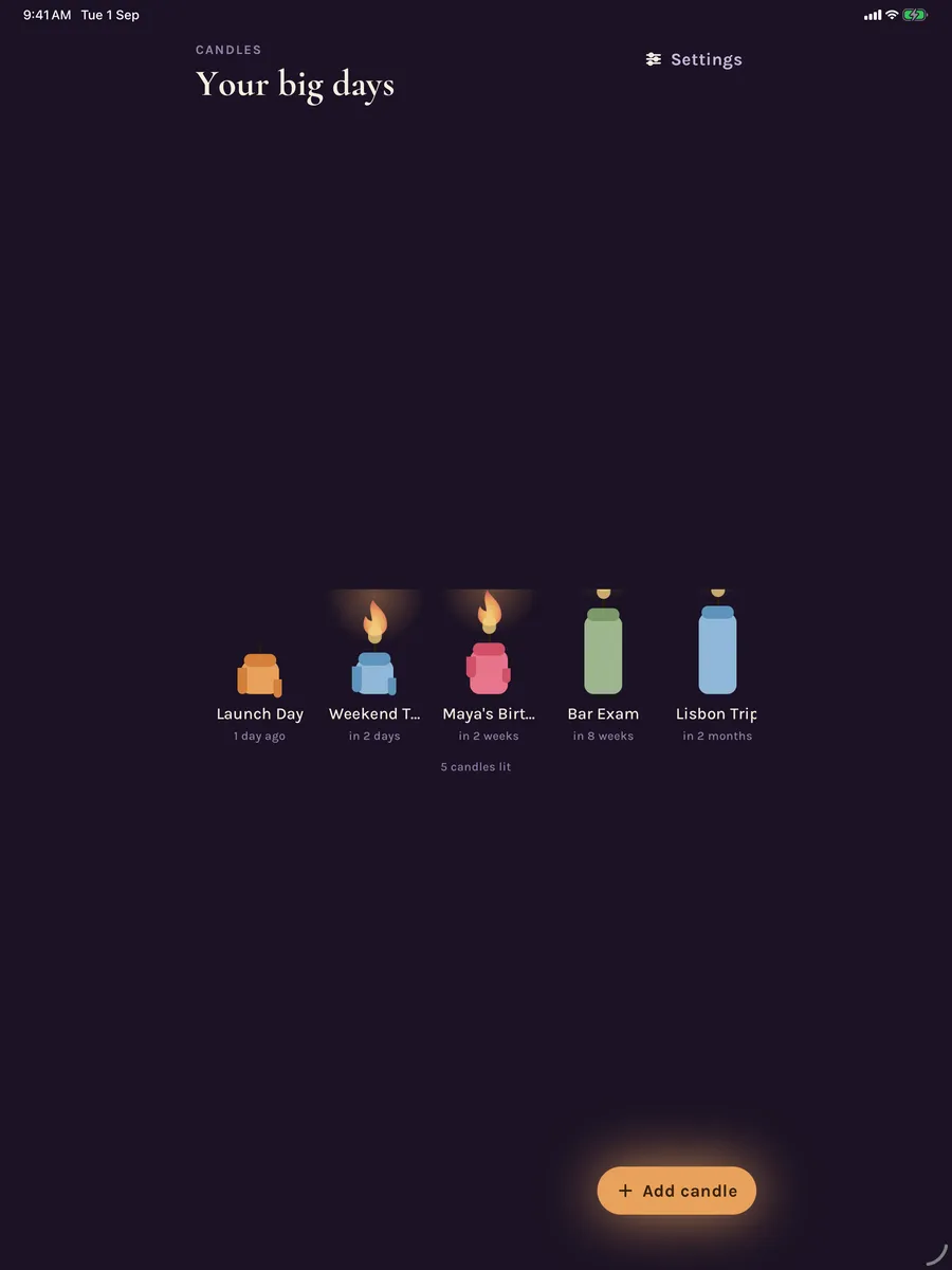 Candles — app screenshot