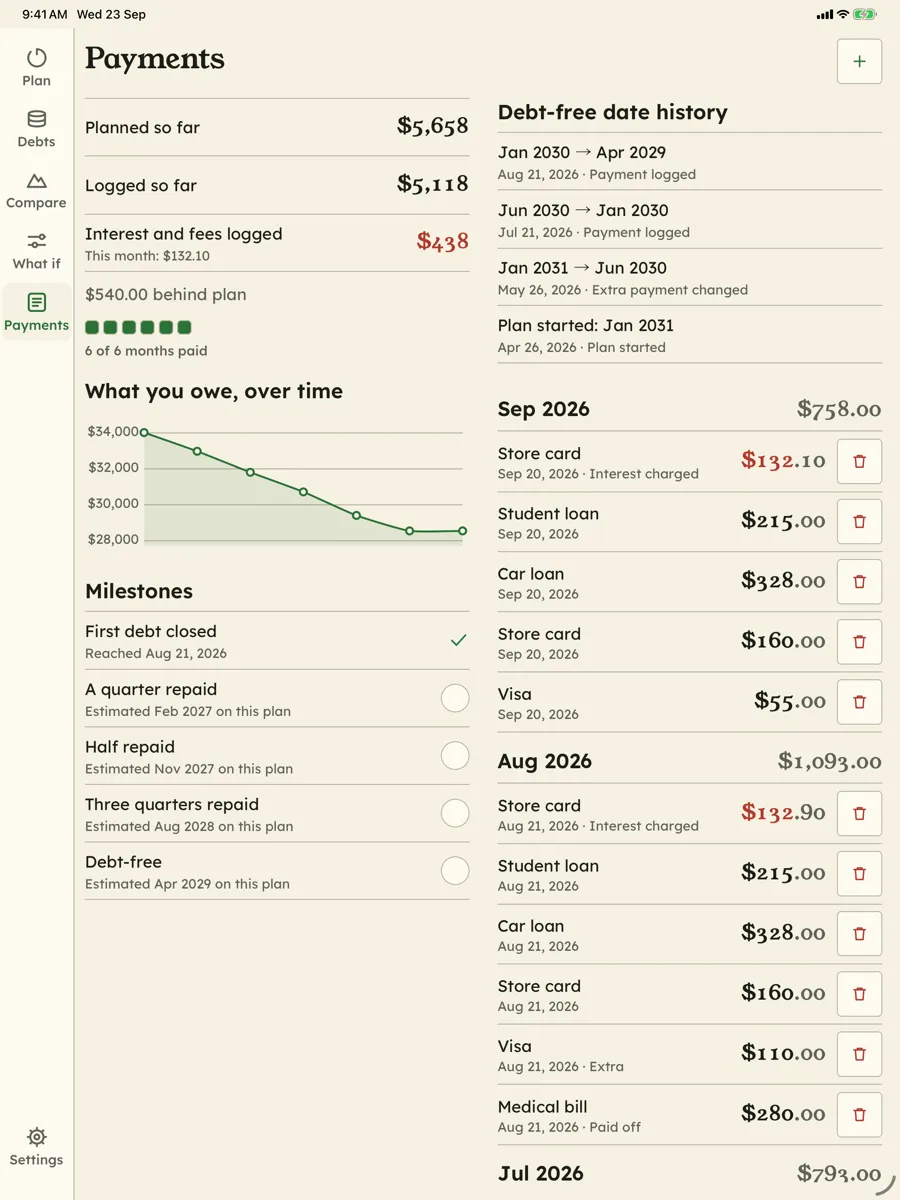 Paid in Full: Debt Free Date — app screenshot