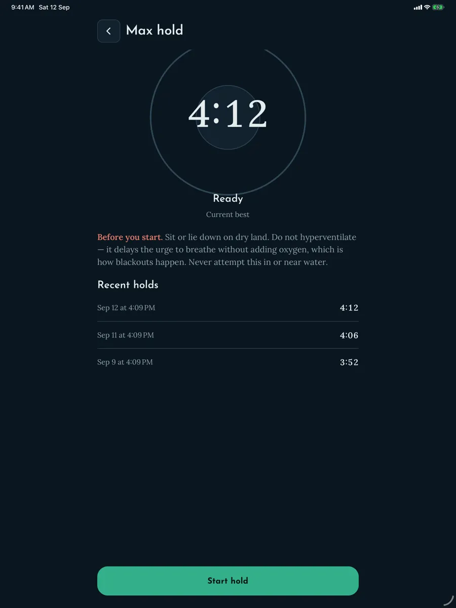 Breathhold — capture de l'app